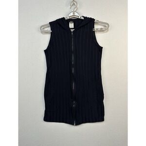 Vtg Wear Abouts Women's Sleeveless FullZip Sweater Hoodie Black Pockets USA Made